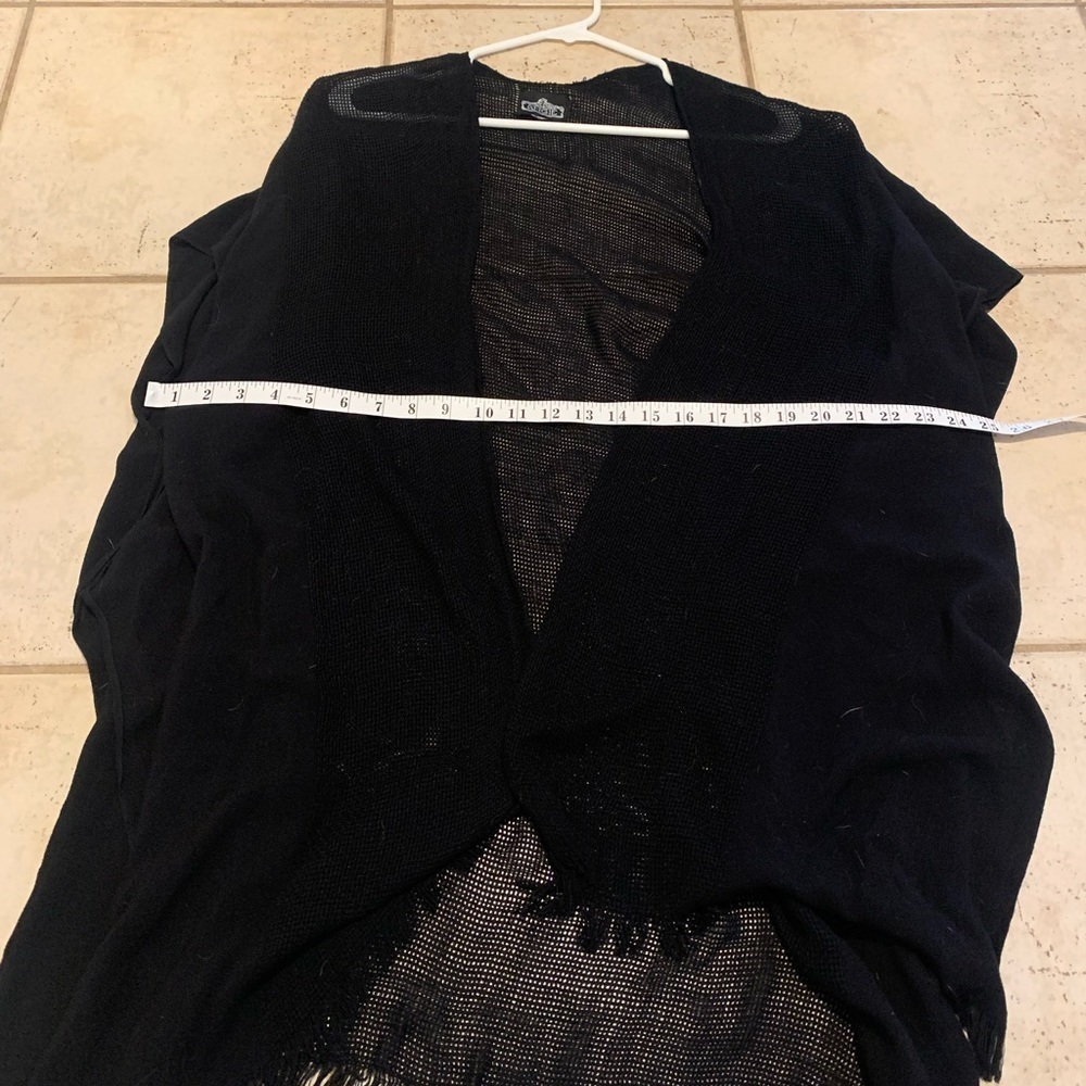 Angie Black Mesh Fringe Open Cardigan Kimono One Size Beach Cover Up - Picture 4 of 8